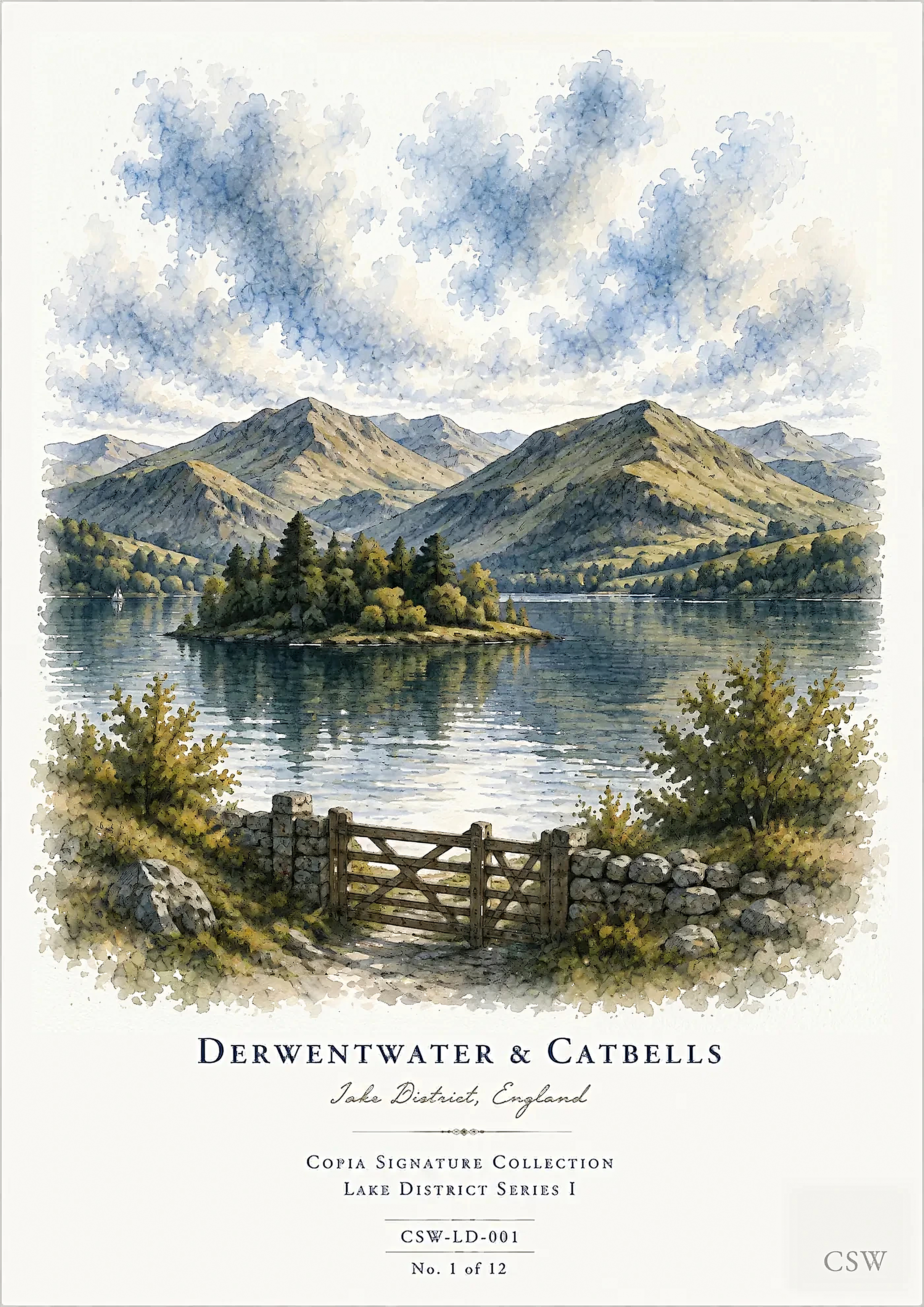 Derwentwater & Catbells, Lake District, England — original Copia Signature watercolour