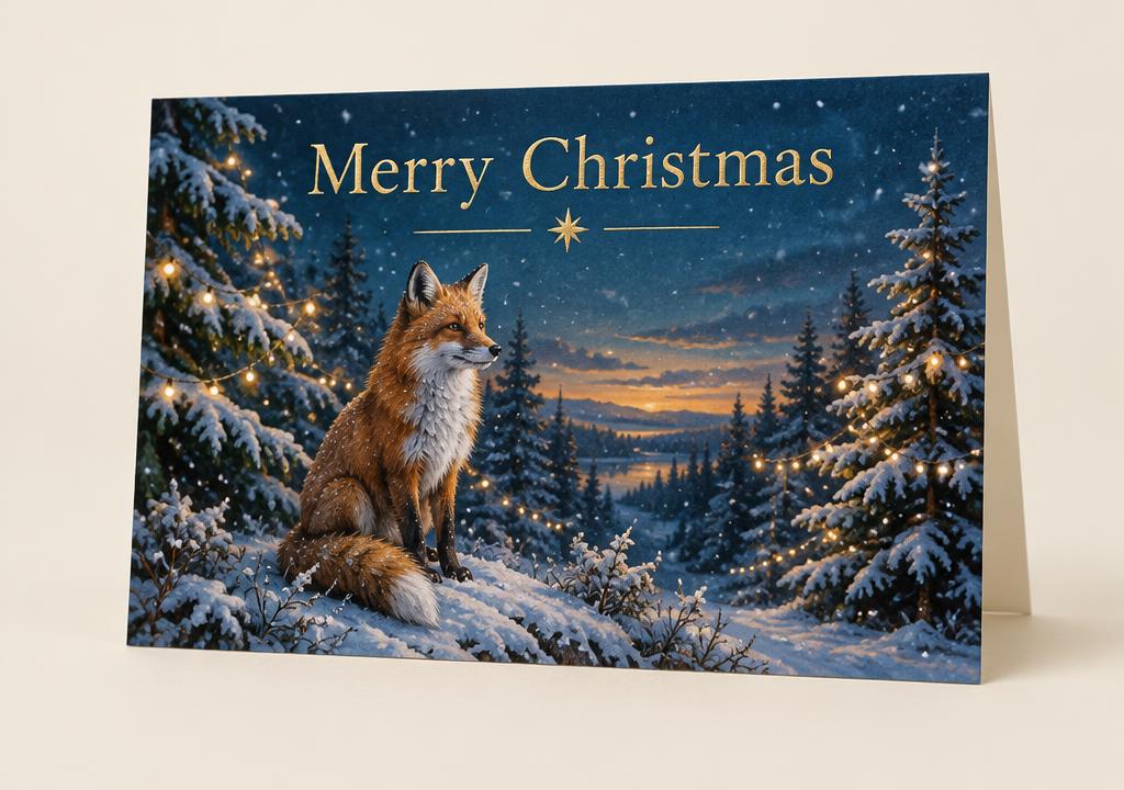 Recycled A5 Landscape Christmas Cards + Red Envelopes — View