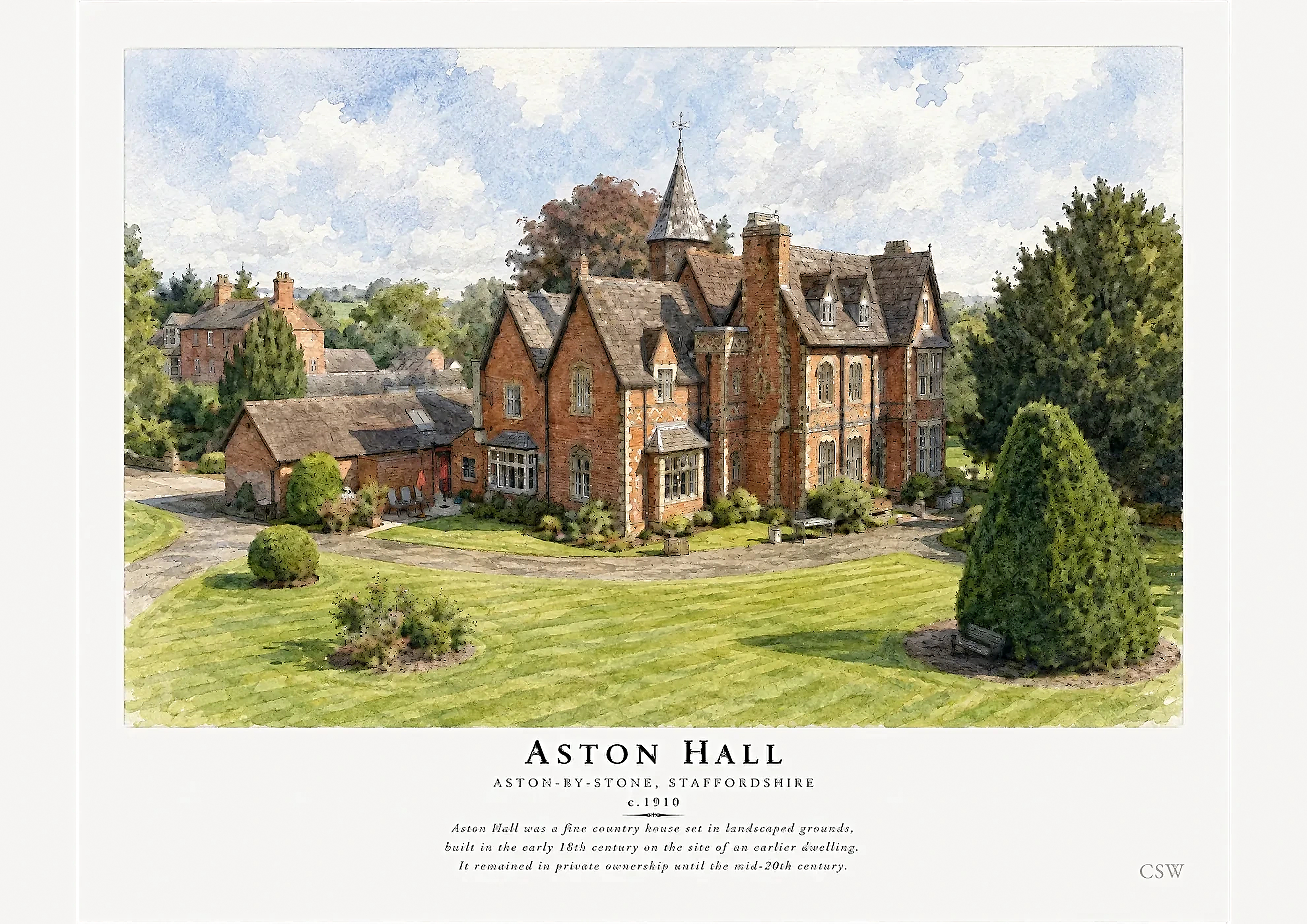 Aston Hall, Aston-by-Stone, Staffordshire — original Copia Signature watercolour