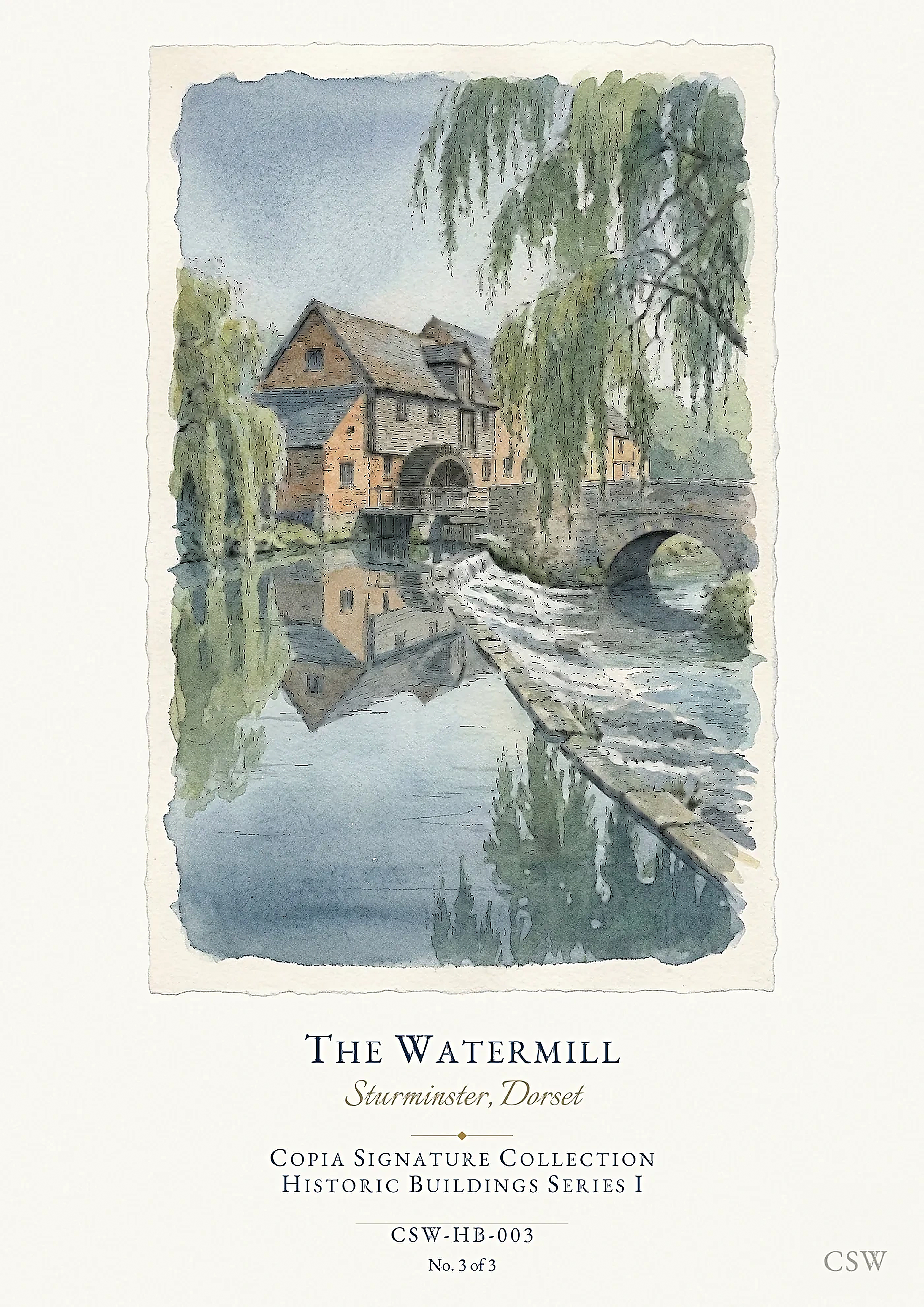 The Watermill, Sturminster, Dorset — original Copia Signature watercolour