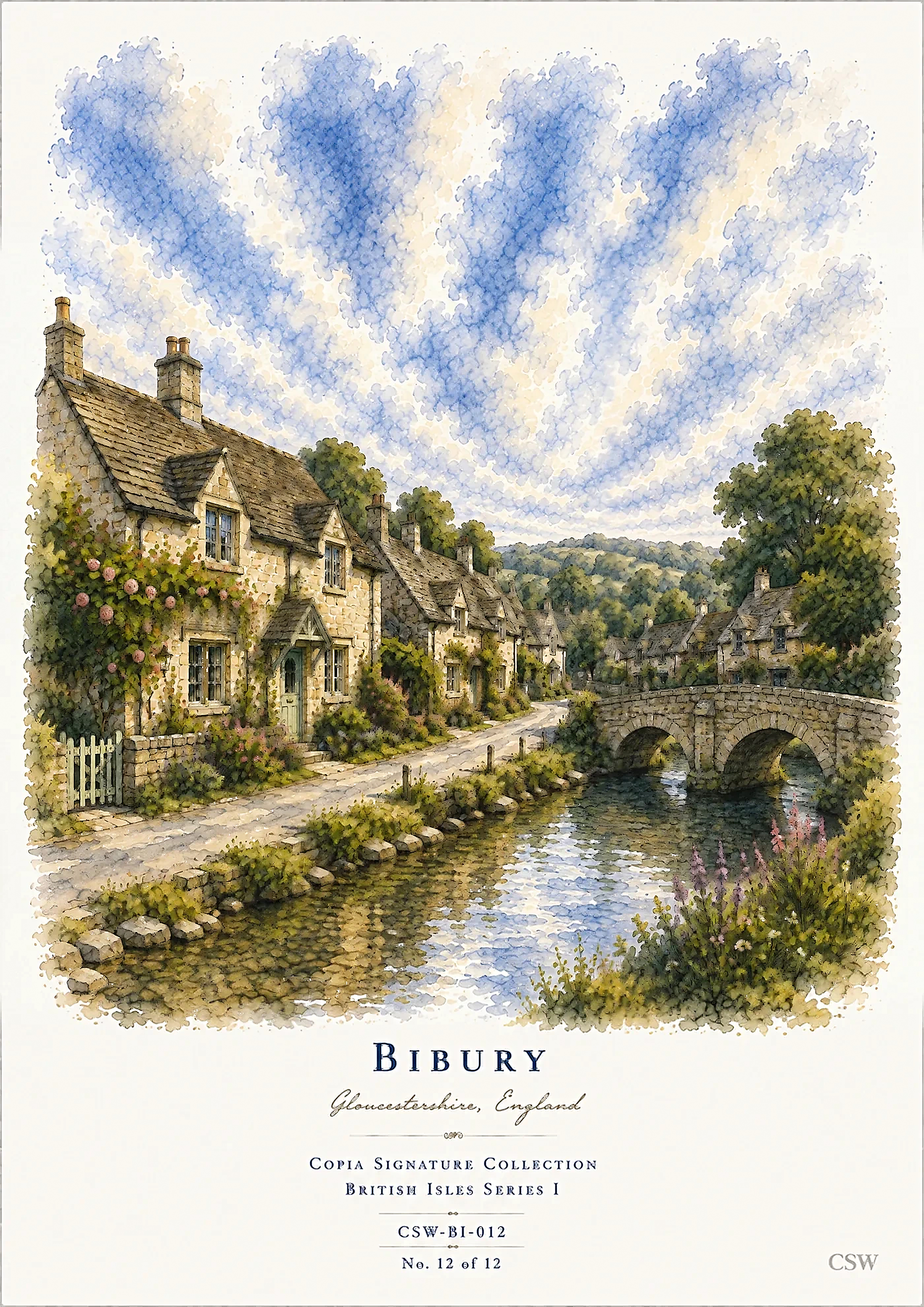 Bibury, Gloucestershire, England — original Copia Signature watercolour