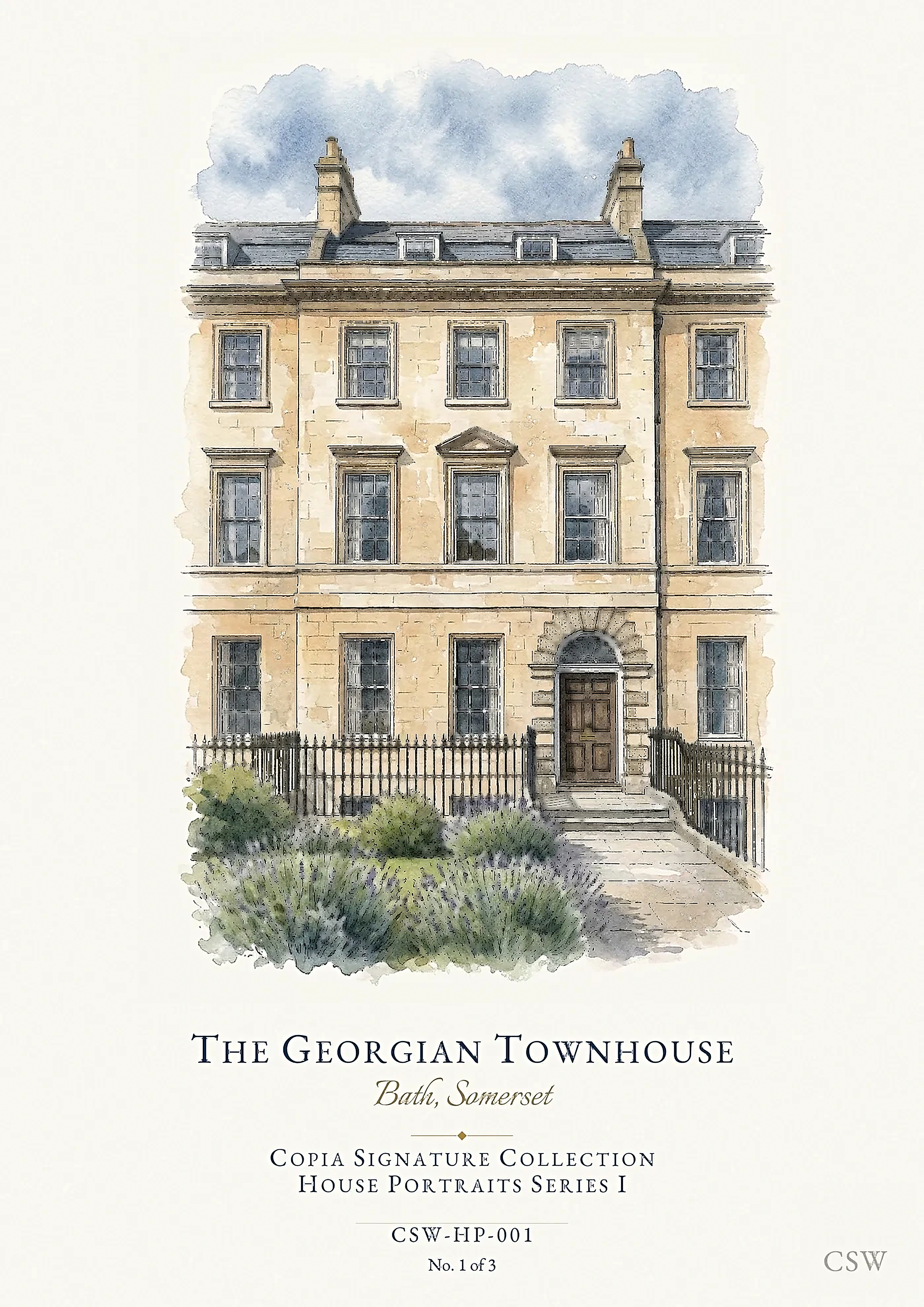 The Georgian Townhouse, Bath, Somerset — Copia Signature watercolour plate CSW-HP-001