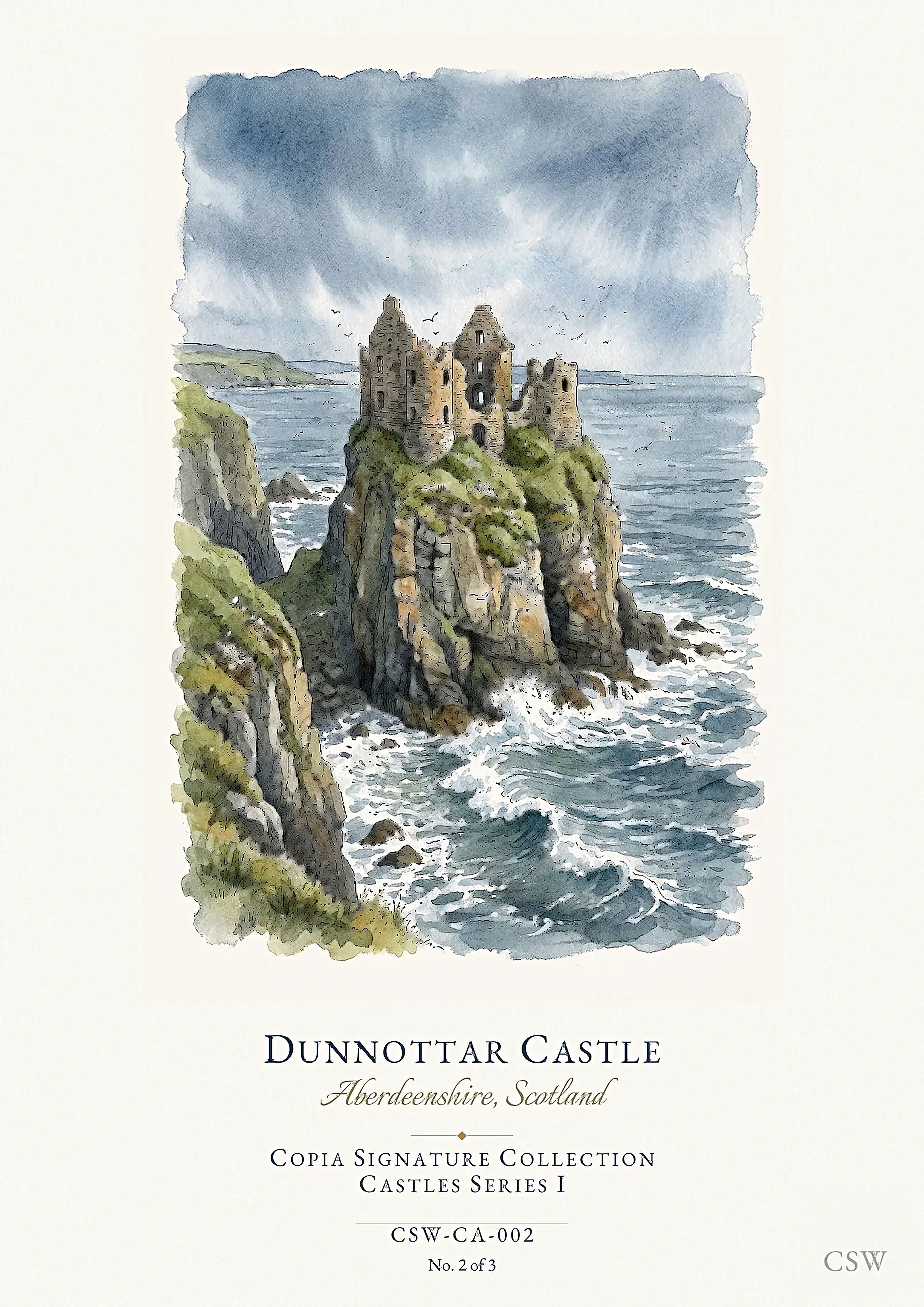 Dunnottar Castle, Aberdeenshire, Scotland — original Copia Signature watercolour