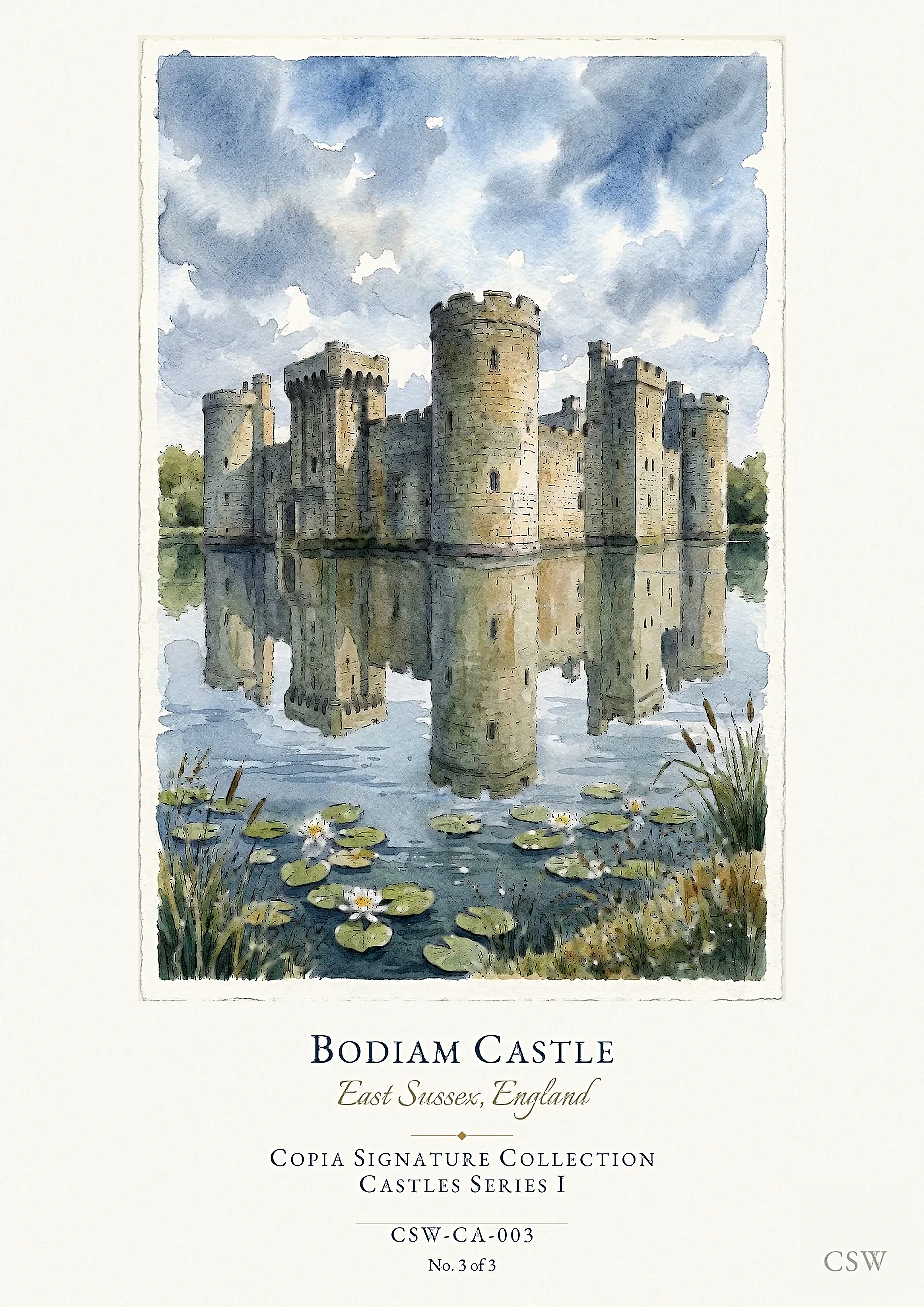 Bodiam Castle, East Sussex, England — original Copia Signature watercolour