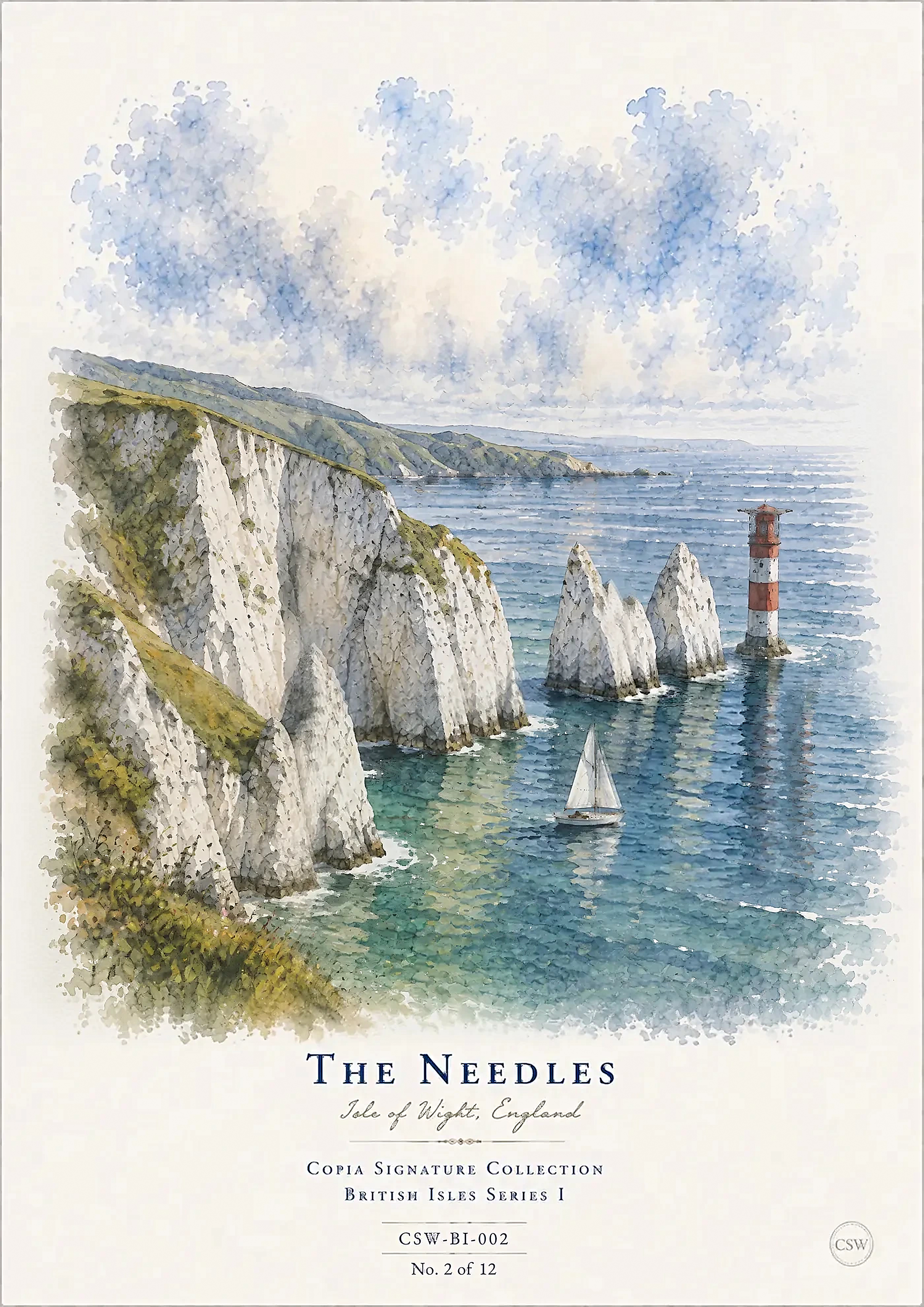 The Needles, Isle of Wight, England — original Copia Signature watercolour