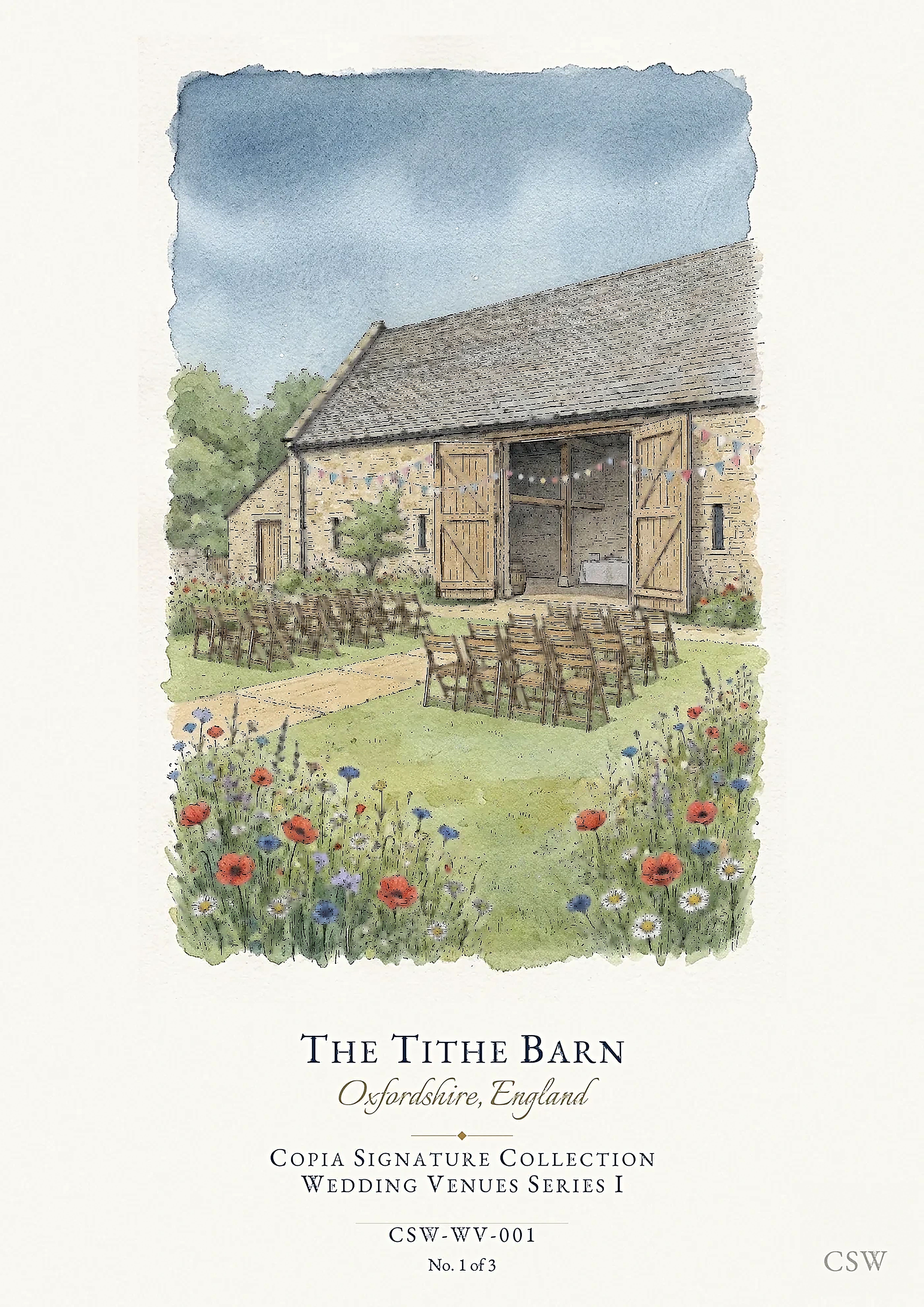 The Tithe Barn, Oxfordshire, England — original Copia Signature watercolour