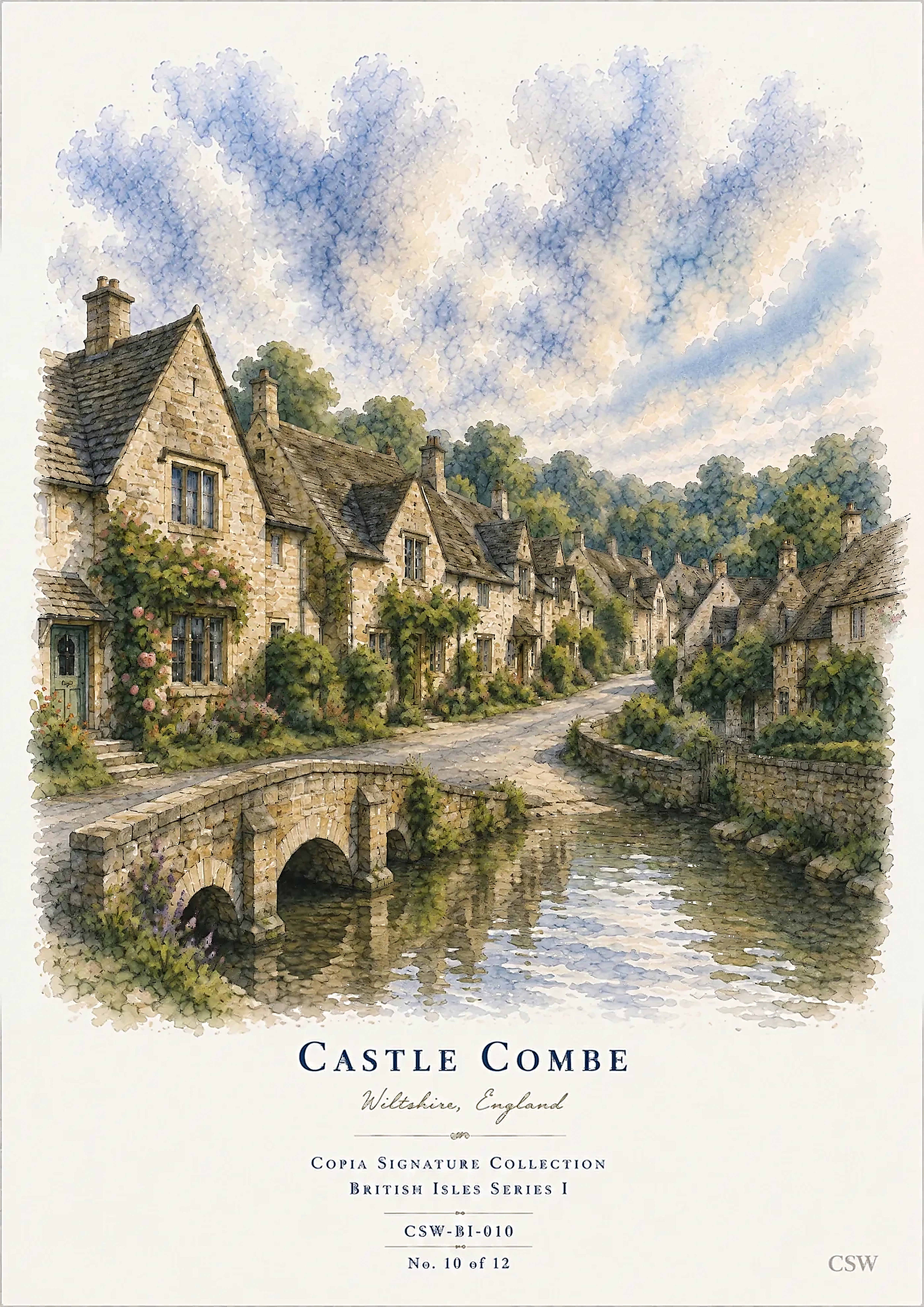 Castle Combe, Wiltshire, England — original Copia Signature watercolour