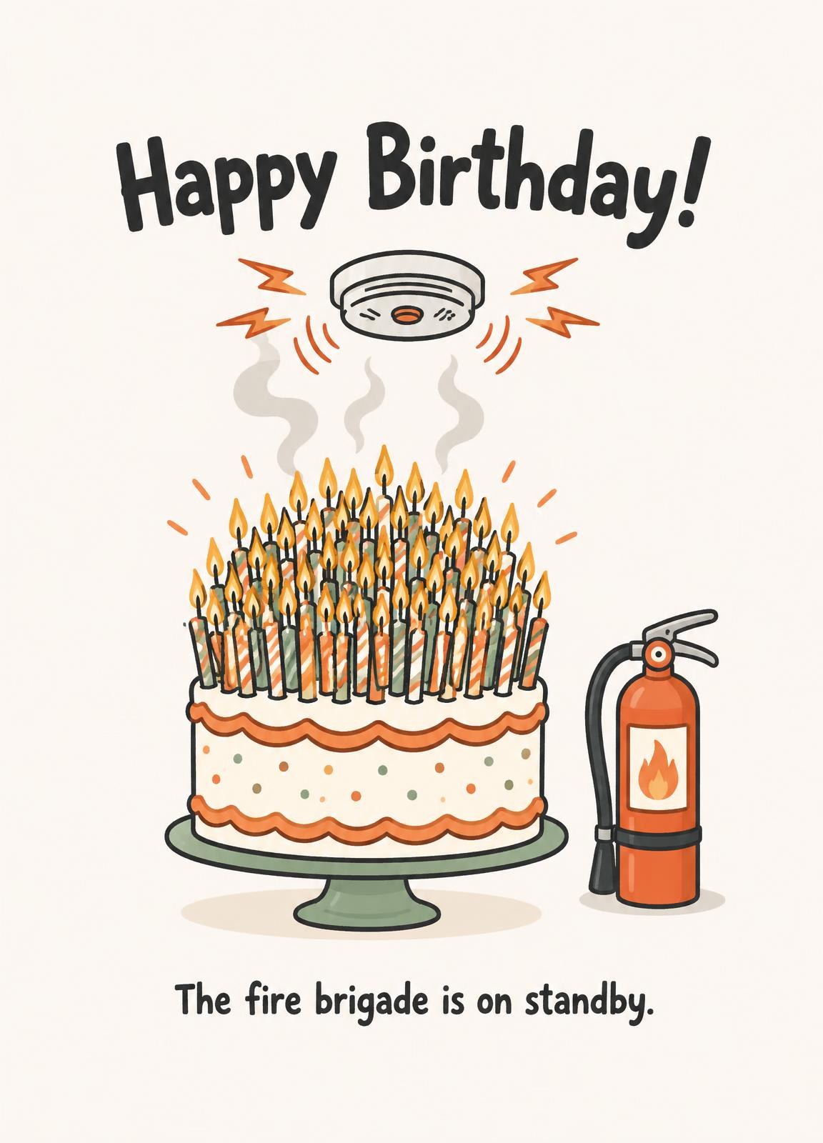Funny Birthday Card — Fire Brigade on Standby — View