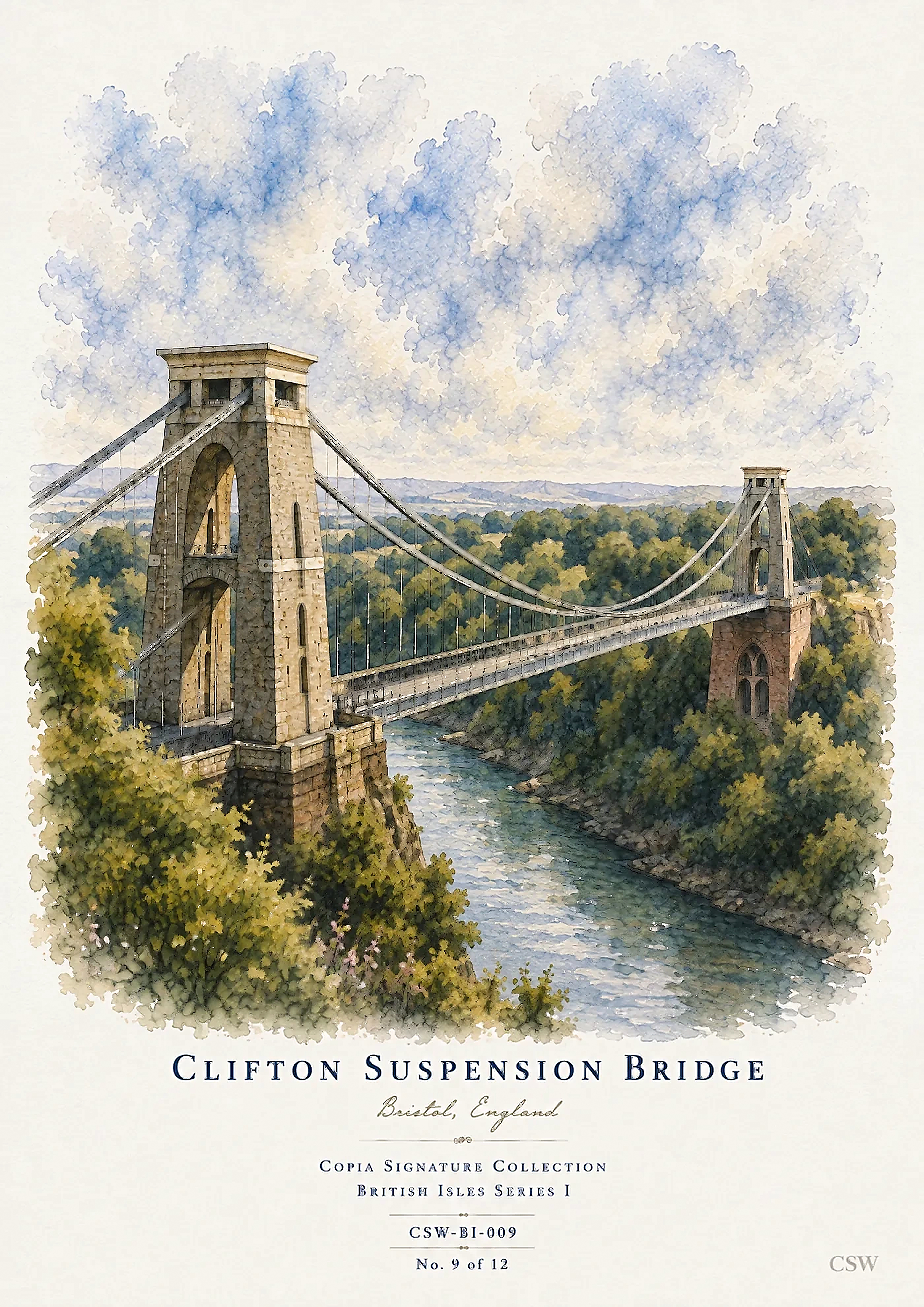 Clifton Suspension Bridge, Bristol, England — original Copia Signature watercolour
