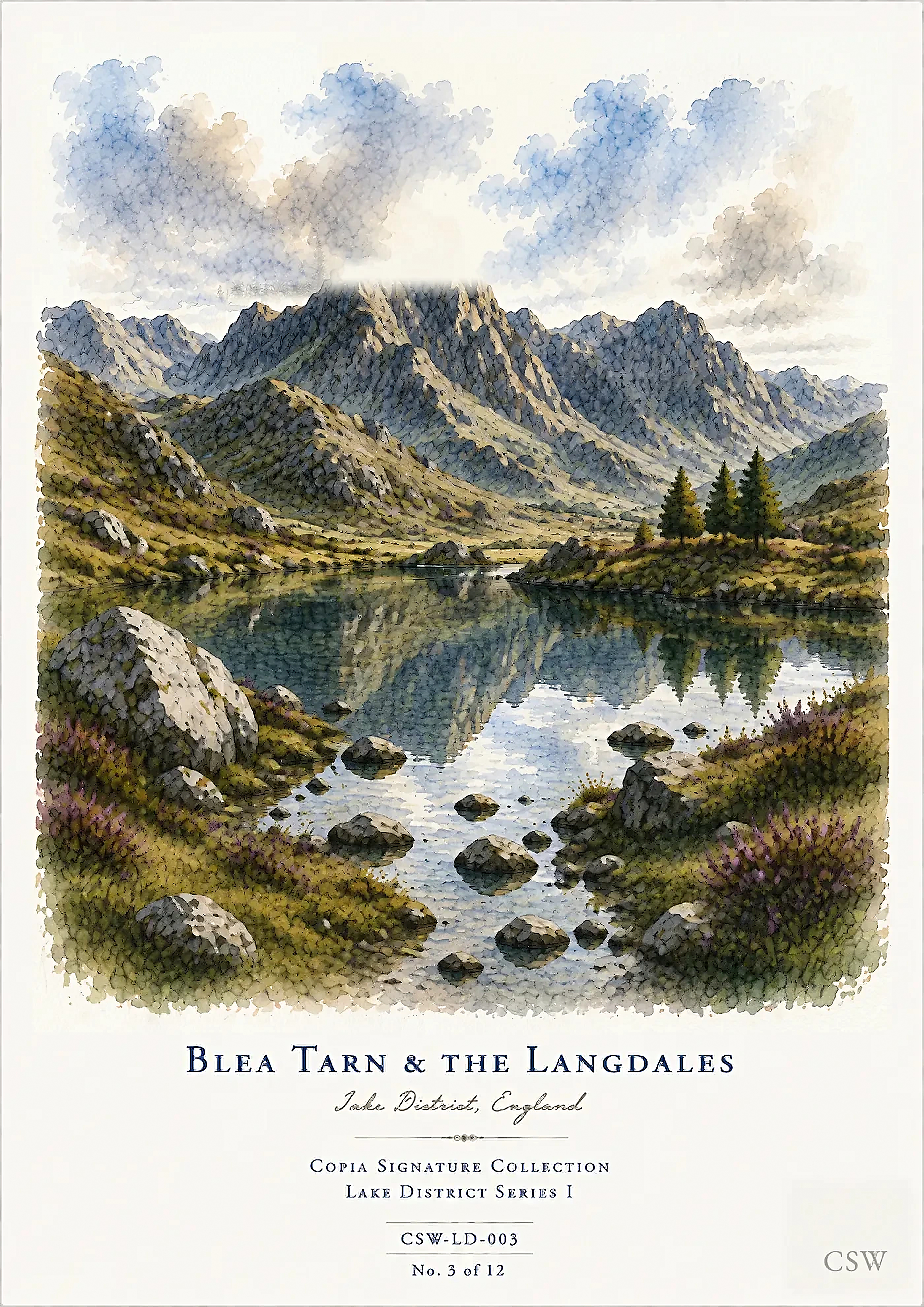 Blea Tarn & The Langdales, Lake District, England — original Copia Signature watercolour