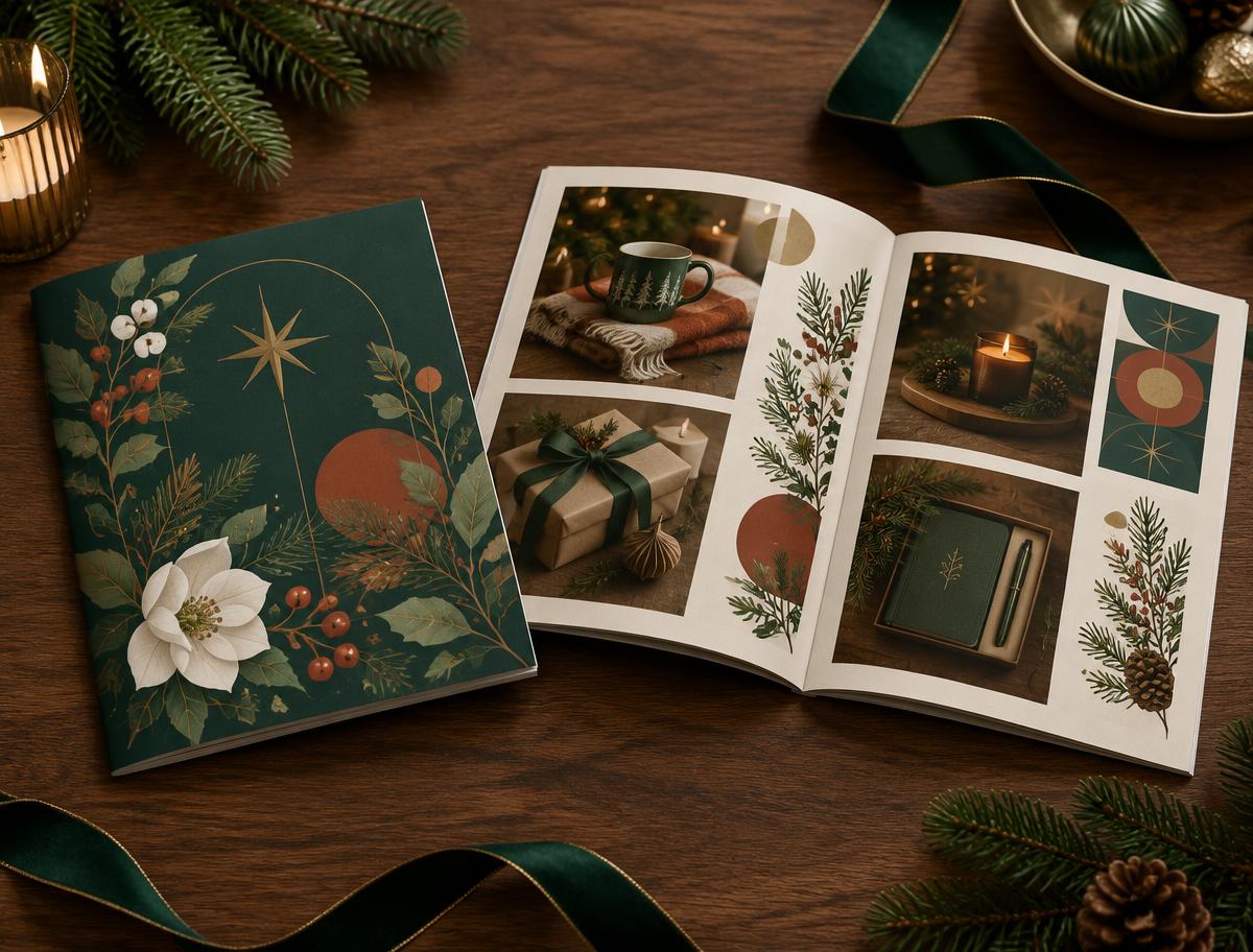 A5 Saddle-Stitched Booklets 16pp shown in a festive Christmas setting
