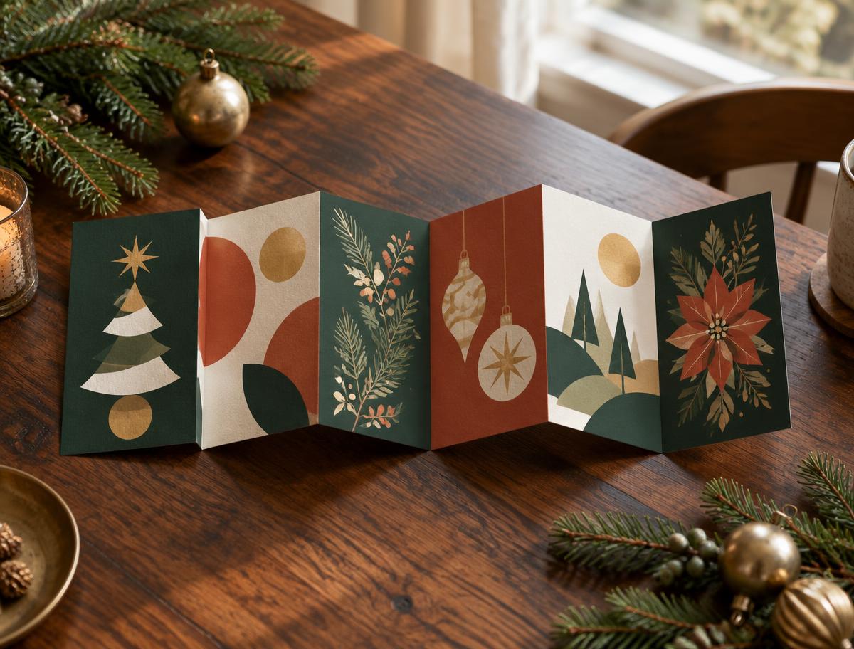 DL 6pp Folded Leaflets 170gsm shown in a festive Christmas setting