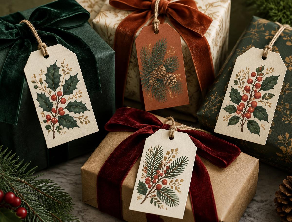 Drilled Swing Tags 400gsm shown in a festive Christmas setting