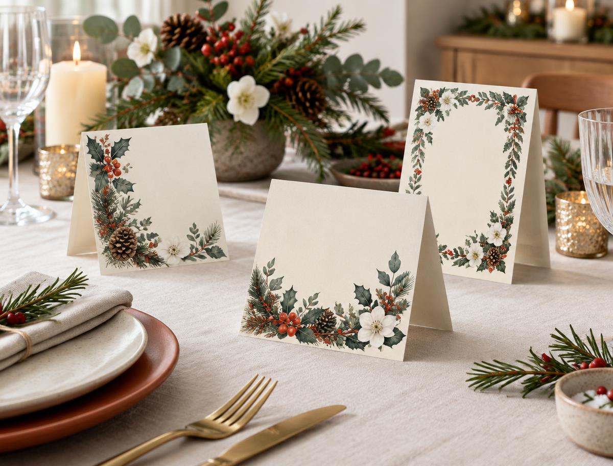 A6 Christmas Table Tent Cards shown in a festive Christmas setting