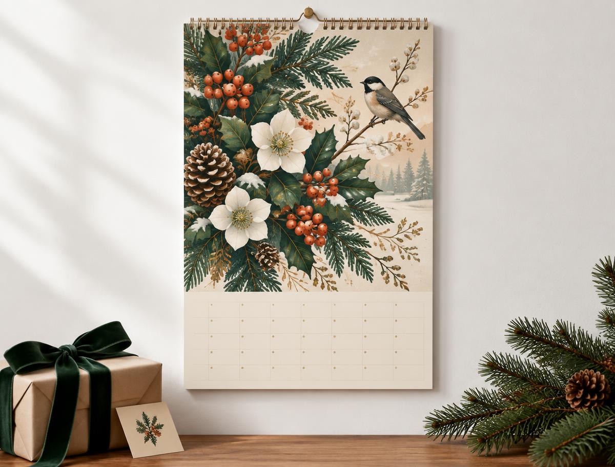 A3 Promotional Wall Calendar shown in a festive Christmas setting