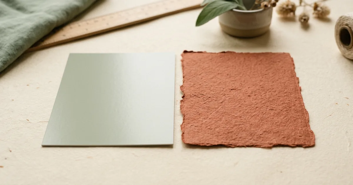 Two paper samples side by side, one smooth and coated, one textured uncoated