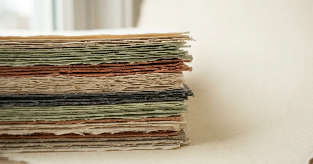 A stack of paper sheets of visibly different thicknesses, edge-on close-up