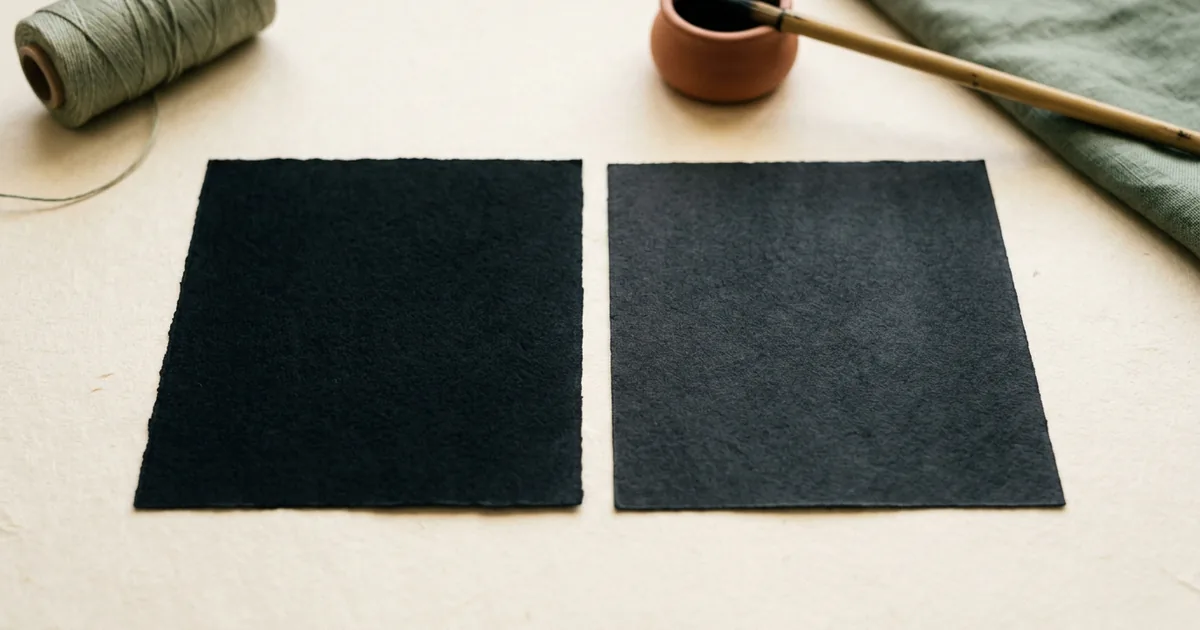 Two deep black printed panels side by side with subtle difference in density